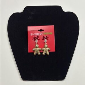 Kohl's Gold Gingerbread Drop Earrings with Red Bow Accents